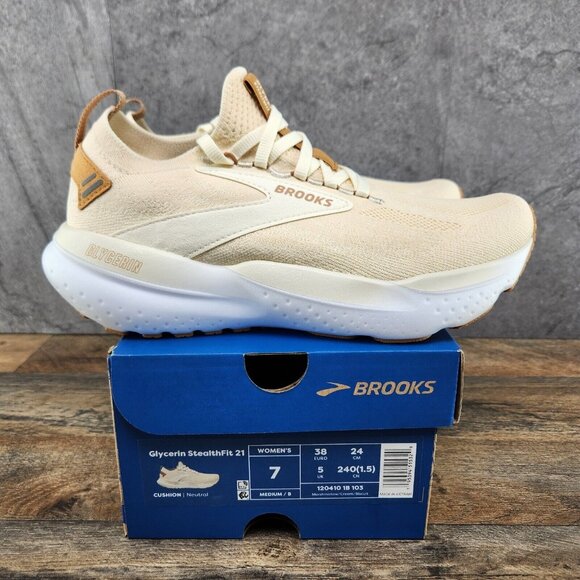 Brooks Glycerin StealthFit 21 Sz 7 Womens Marshmallow Cream Beige Running Shoe - Picture 1 of 14